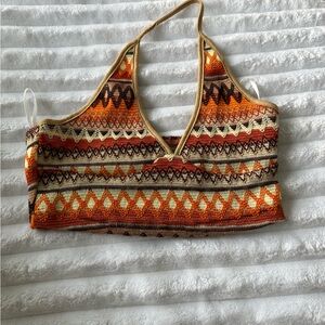 Bohemian Knit Halter Top - Orange and Brown